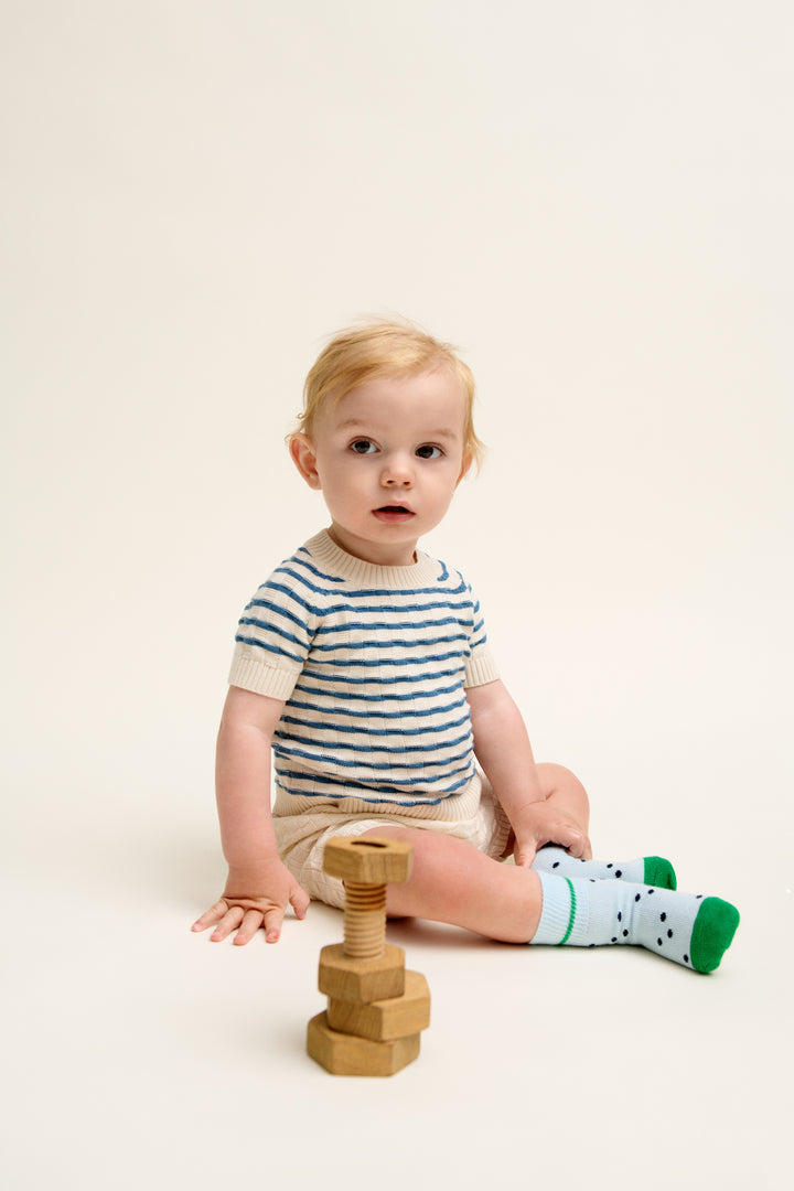 5425/5525-BABY CHECKED TEE/SHORTS SET-Ecru/Washed Indigo