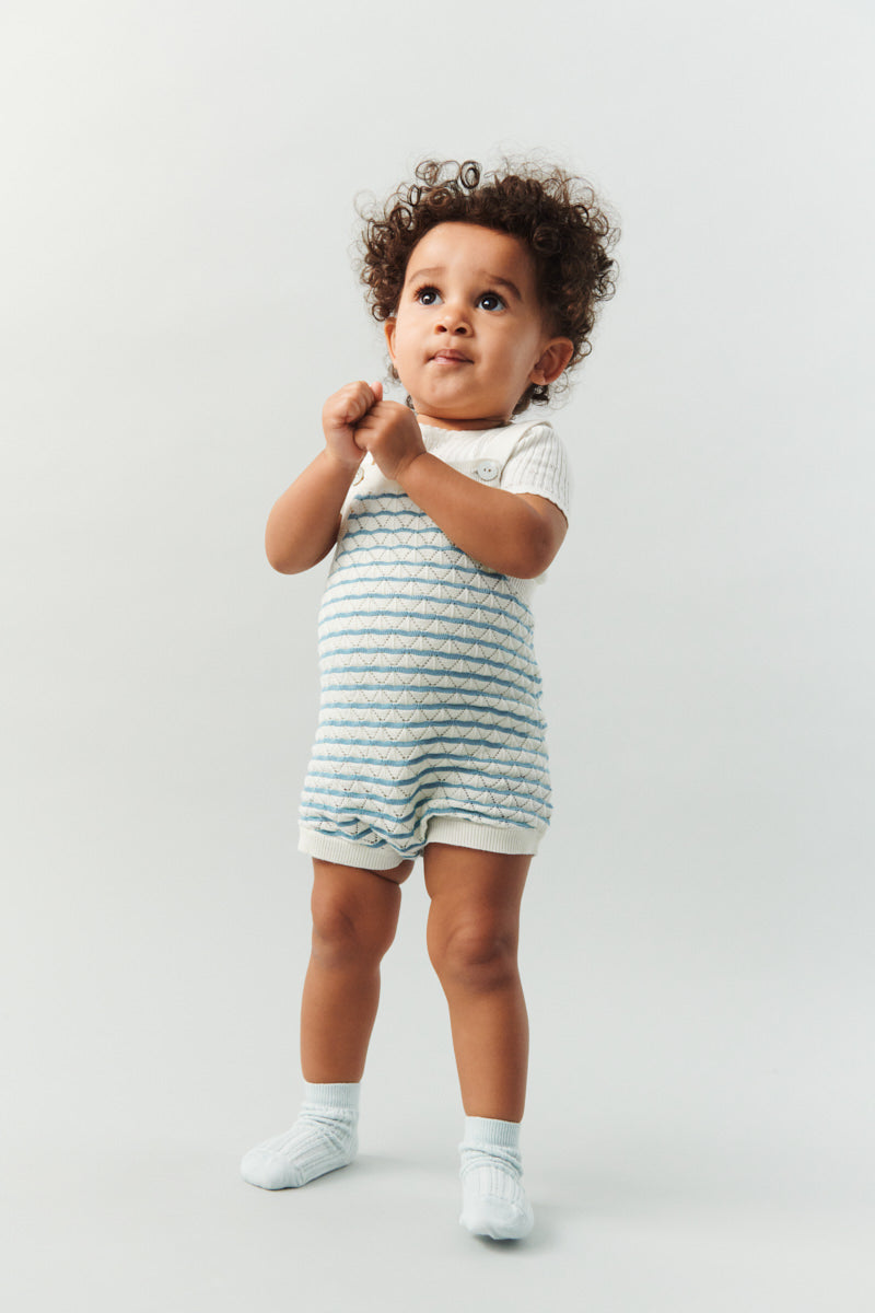 7726 SS BABY POINTELLE ROMPER ECRU/SEA