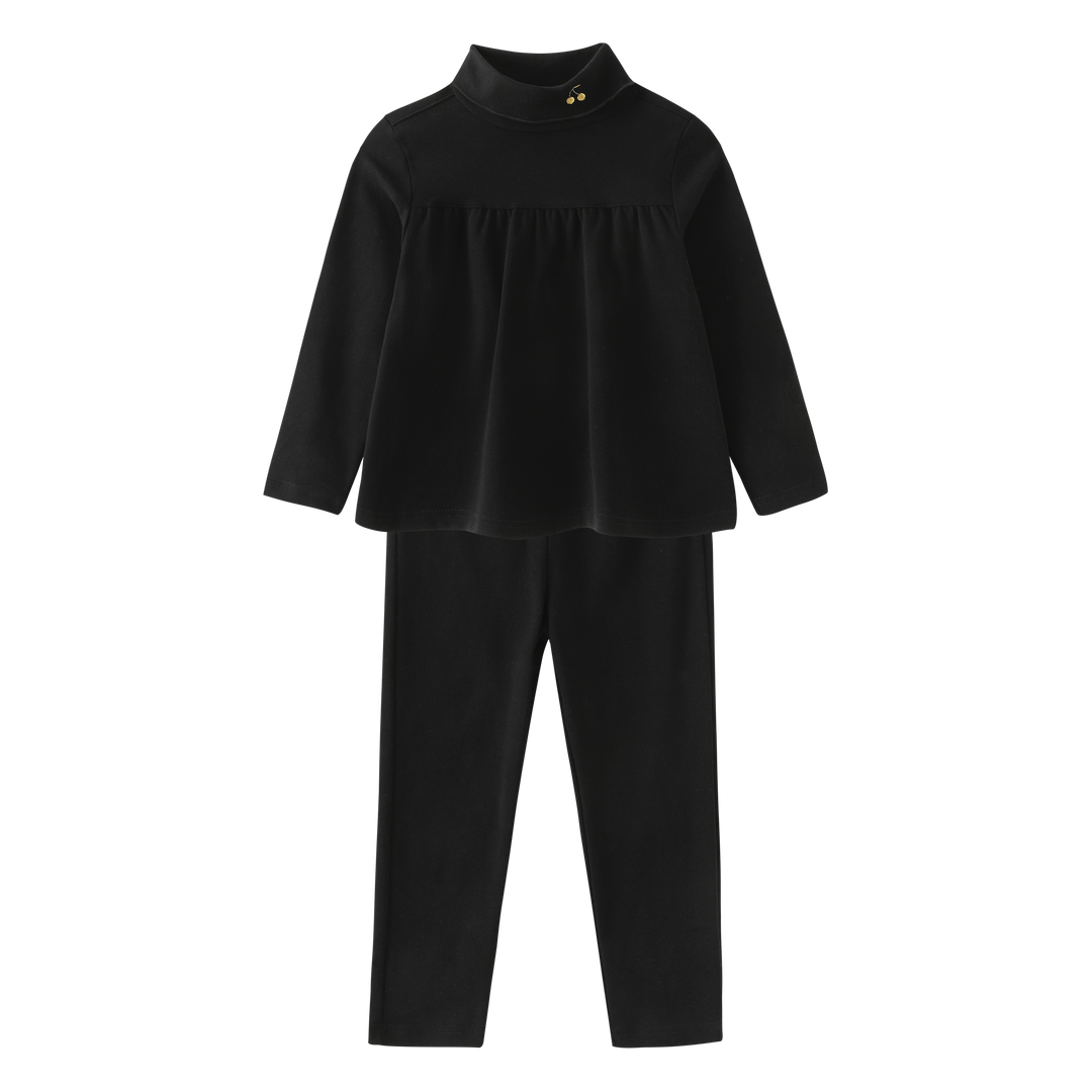EMBROIDERED CHERRY ROBE SET-BLACK