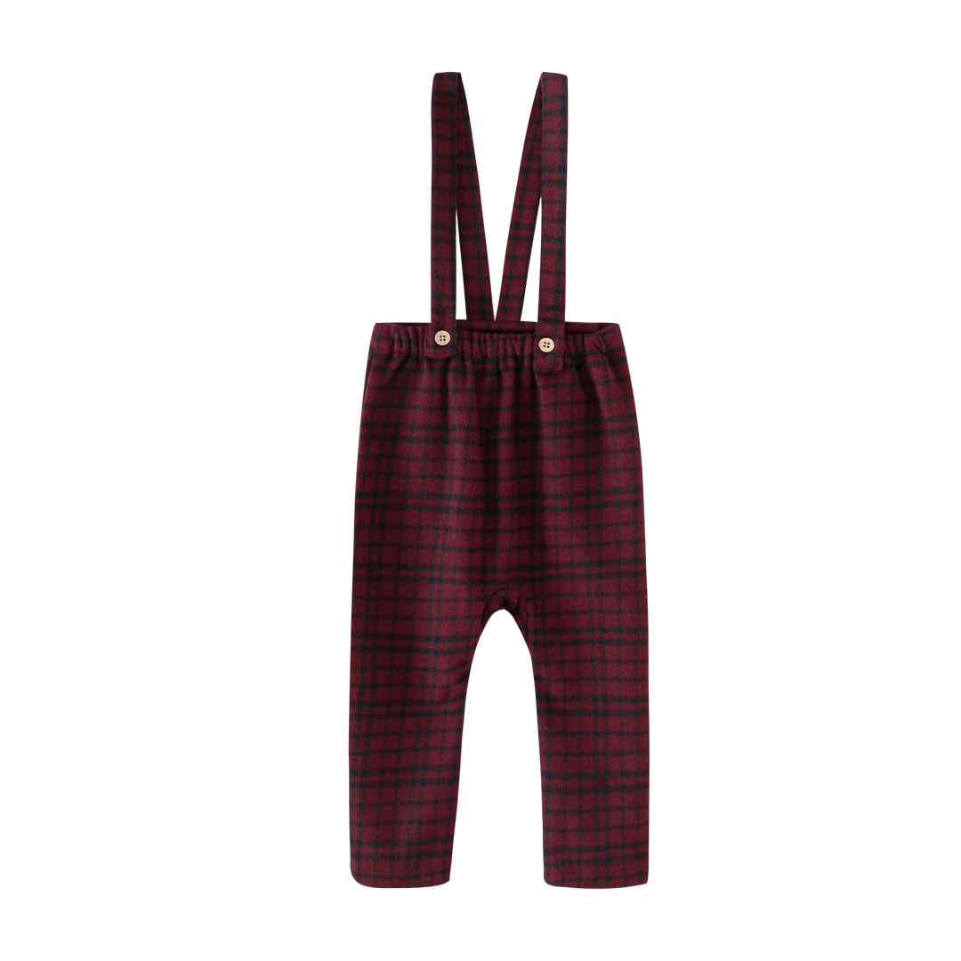PLAID SUSPENDER PANTS-BURGUNDY PLAID MBB802