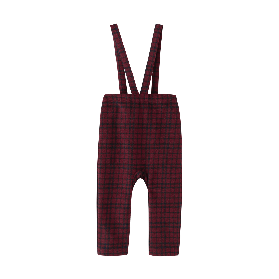 PLAID SUSPENDER PANTS-BURGUNDY PLAID MBB802