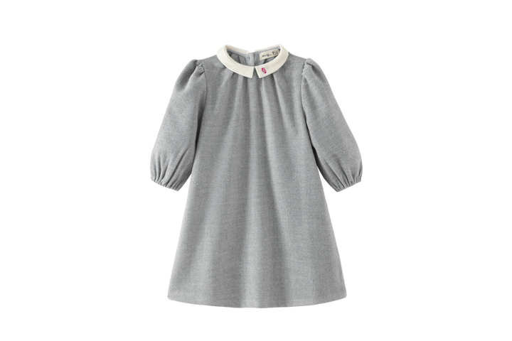 TUCKED DRESS WITH COLLAR-GREY