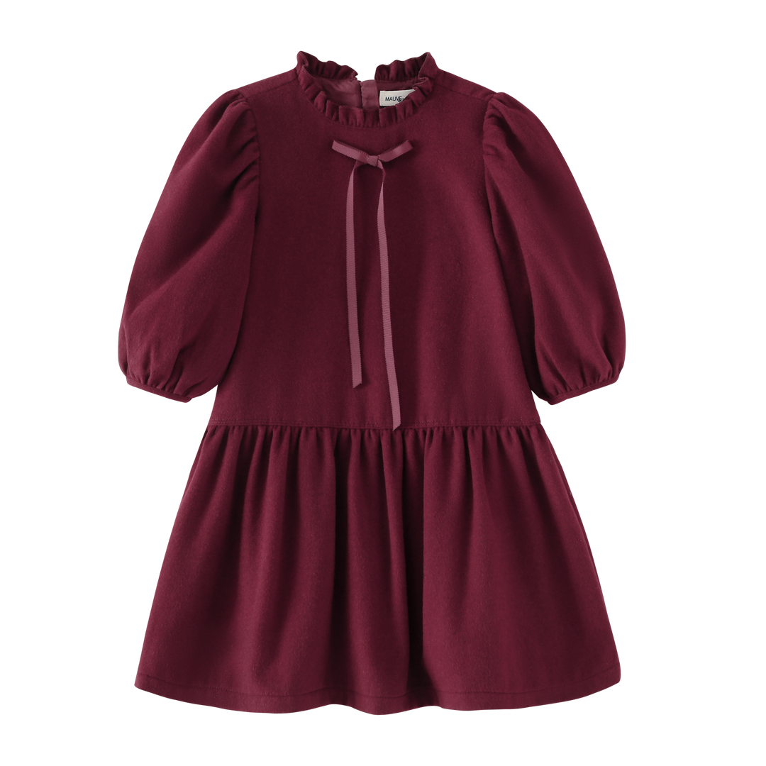 PUFFED SLEEVE DRESS-BURGUNDY
