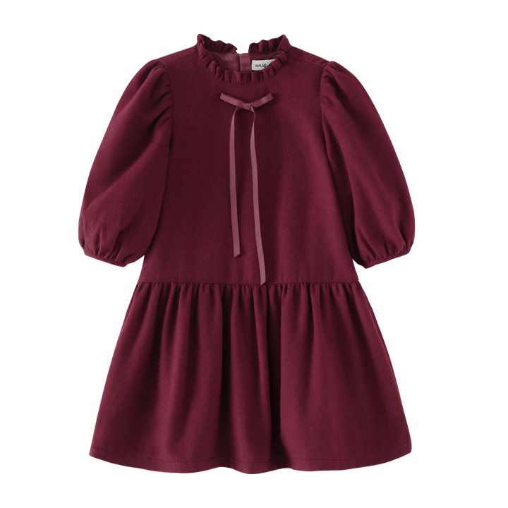 PUFFED SLEEVE DRESS-BURGUNDY