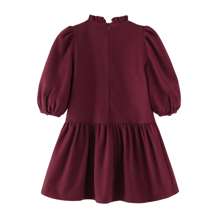 PUFFED SLEEVE DRESS-BURGUNDY