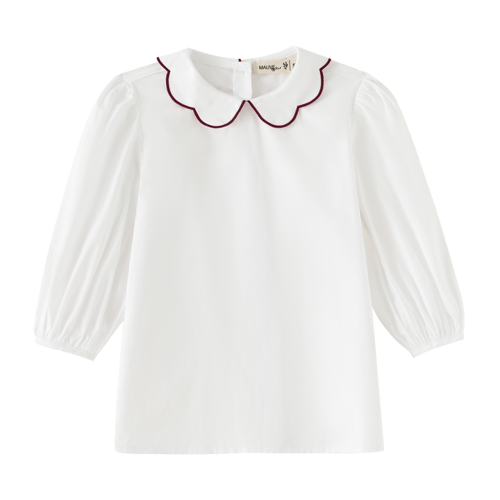 SCALLOPED COLLAR SHIRT-BURGUNDY