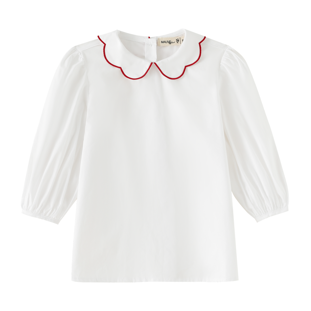 SCALLOPED COLLAR SHIRT-RED