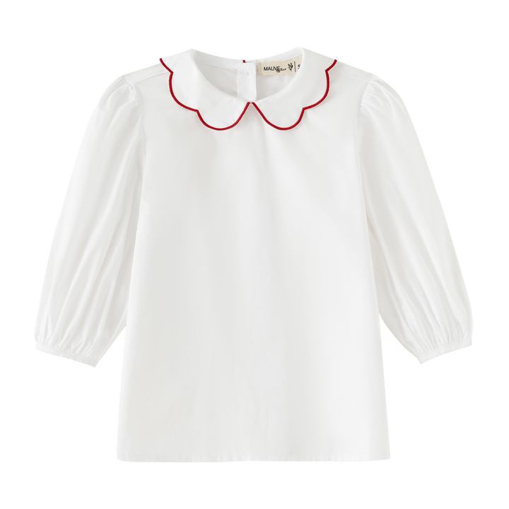 SCALLOPED COLLAR SHIRT-RED