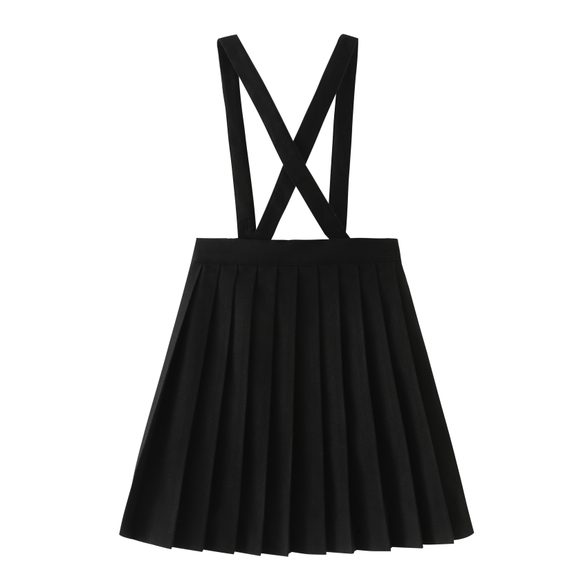 SCALLOPED SUSPENDER SKIRT-BLACK