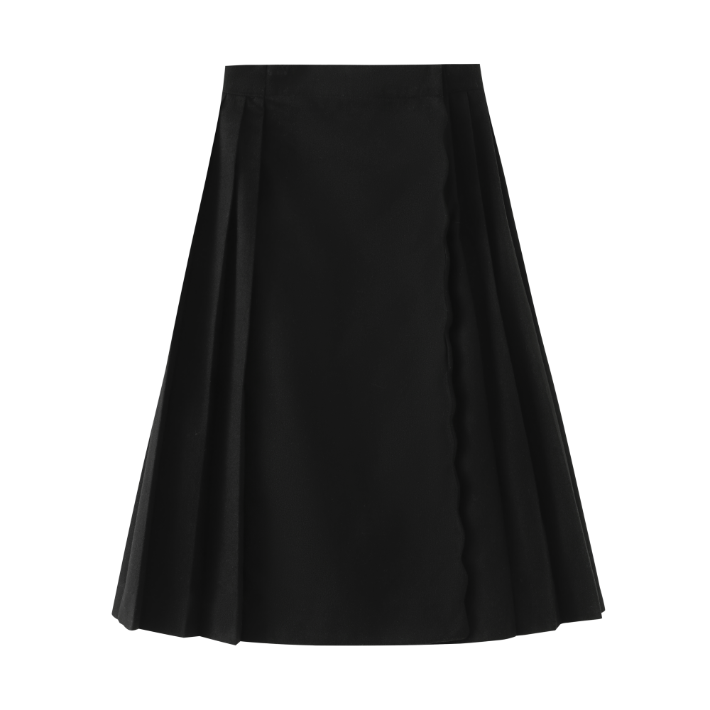 SCALLLOPED WOOL SKIRT-BLACK