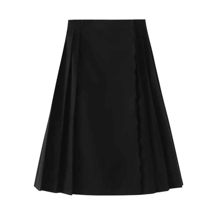 SCALLLOPED WOOL SKIRT-BLACK