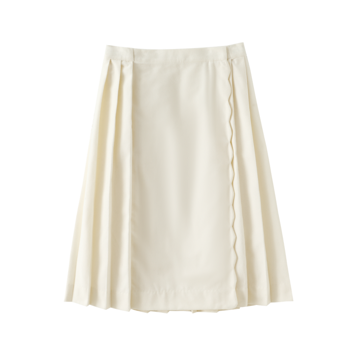 SCALLLOPED WOOL SKIRT-CREAM