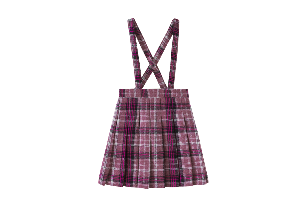 PLAID PLEATED SUSPENDER SKIRT-MAGENTA PLAID