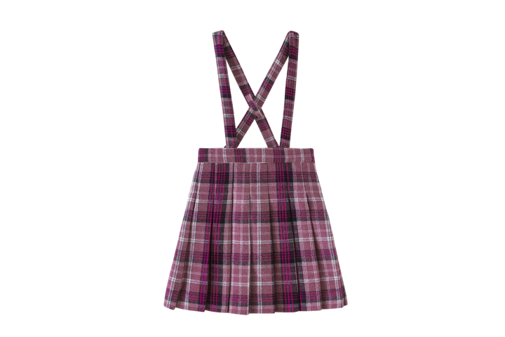 PLAID PLEATED SUSPENDER SKIRT-MAGENTA PLAID