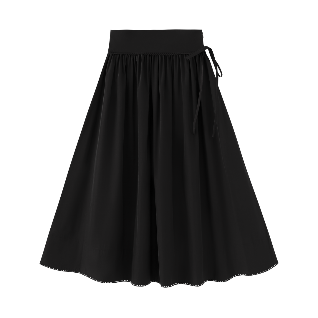 TAFFETA GATHERED SKIRT WITH BOW-BLACK
