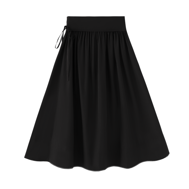 TAFFETA GATHERED SKIRT WITH BOW-BLACK