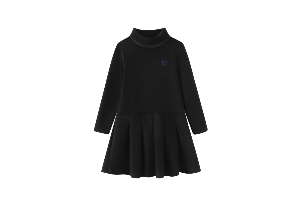 TURTLENECK HEART DRESS-BLACK
