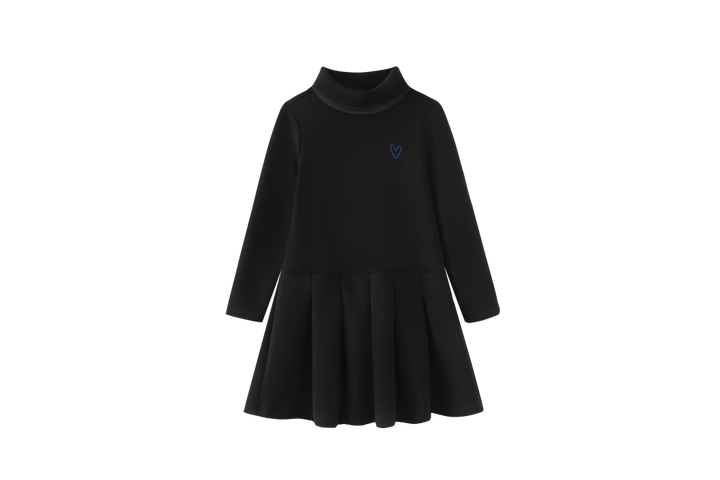 TURTLENECK HEART DRESS-BLACK
