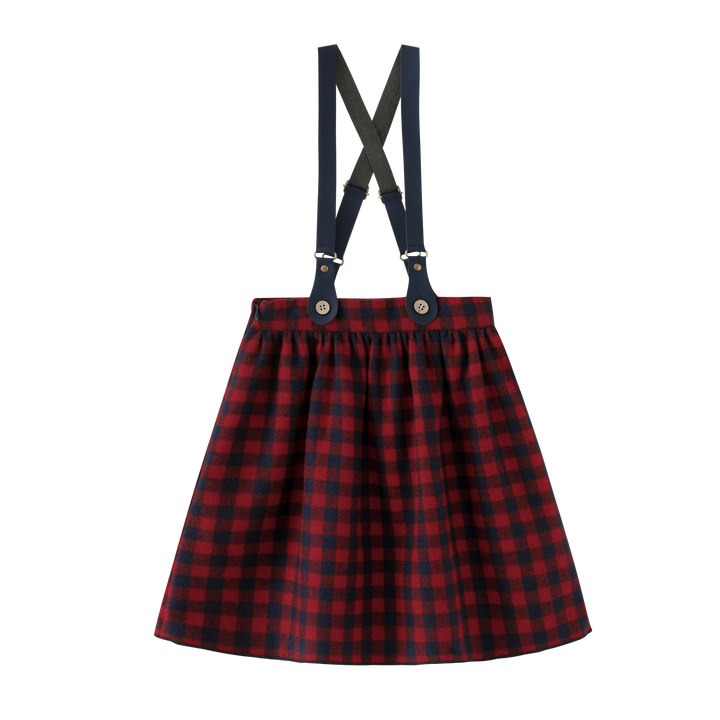 PLAID SUSPENDER SKIRT-BURGUNDY PLAID