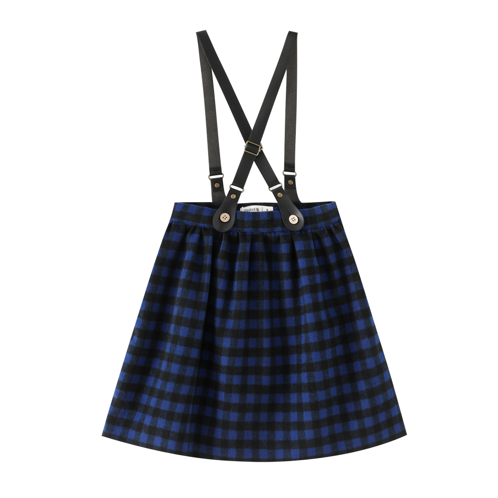 PLAID SUSPENDER SKIRT-ROYAL BLUE PLAID