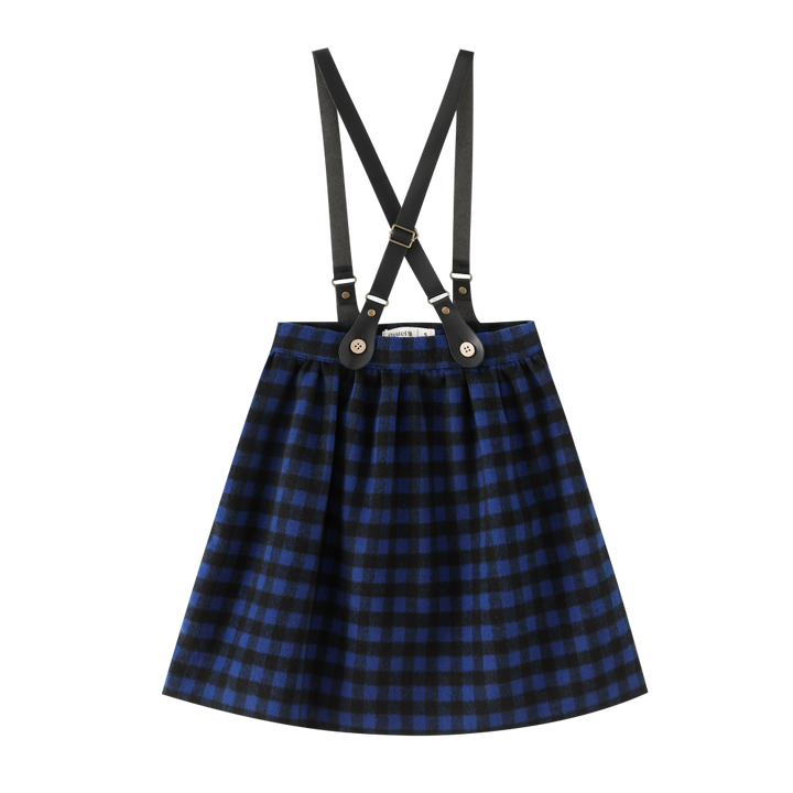PLAID SUSPENDER SKIRT-ROYAL BLUE PLAID