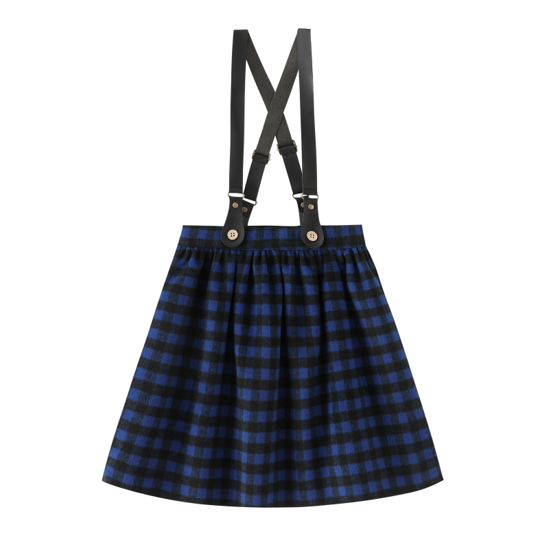 PLAID SUSPENDER SKIRT-ROYAL BLUE PLAID