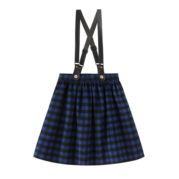 PLAID SUSPENDER SKIRT-ROYAL BLUE PLAID