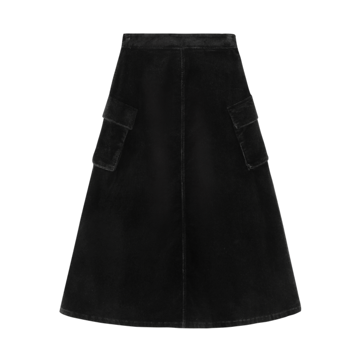 CORDUROY SKIRT WITH SIDE POCKETS-BLACK