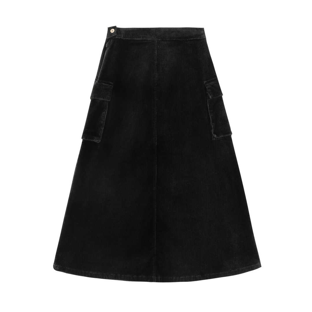 CORDUROY SKIRT WITH SIDE POCKETS-BLACK