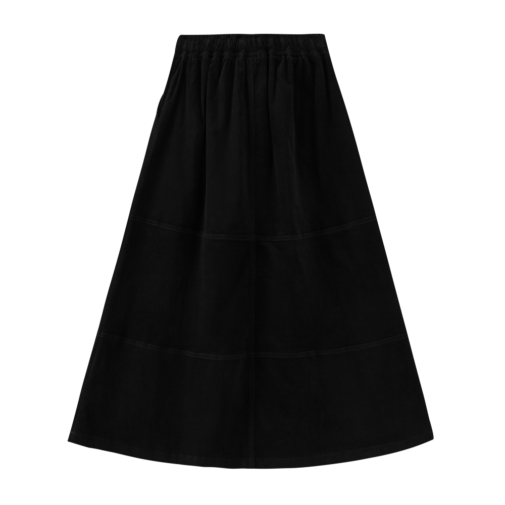 CORDUROY SKIRT WITH TIE-BLACK
