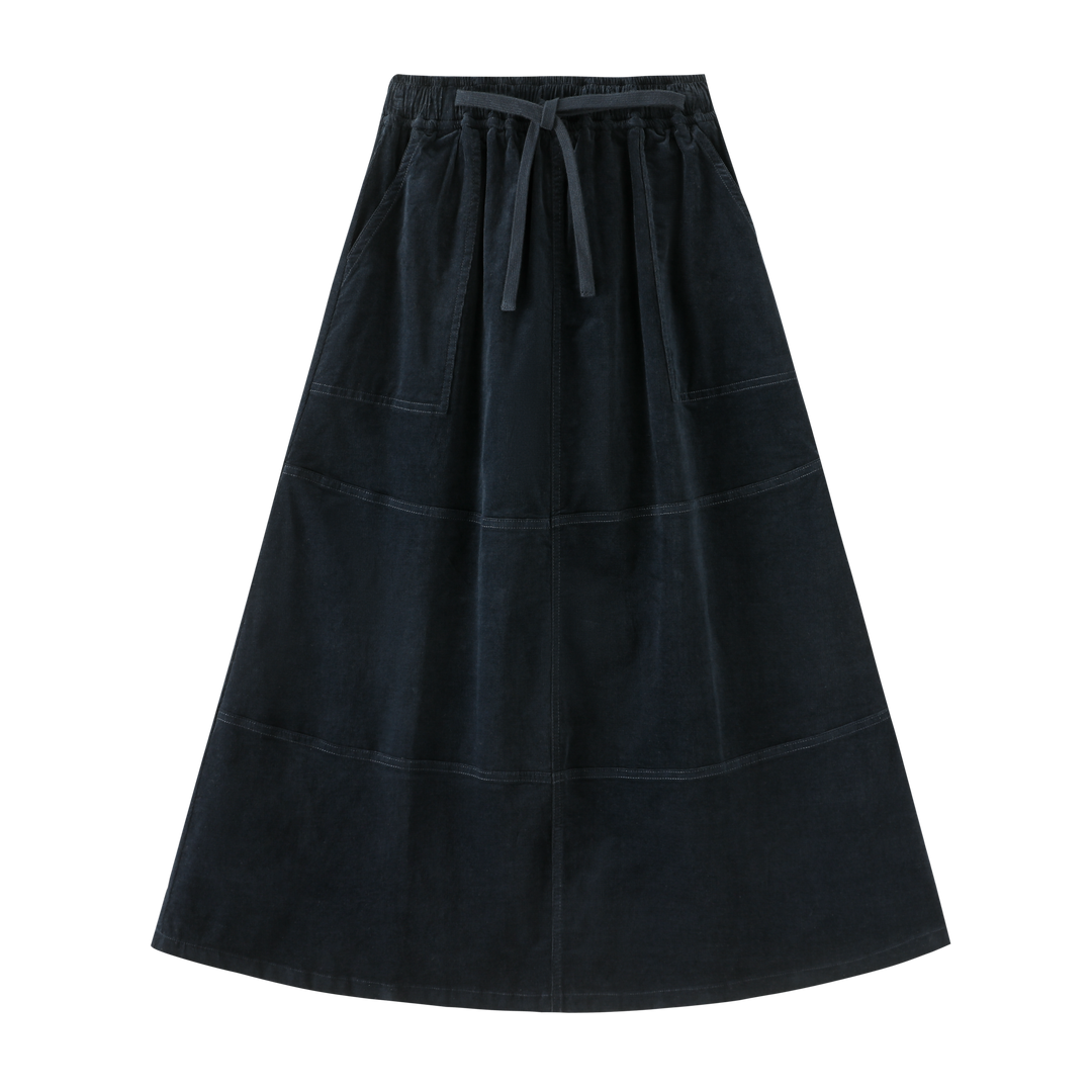 CORDUROY SKIRT WITH TIE-NAVY