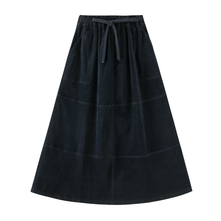 CORDUROY SKIRT WITH TIE-NAVY