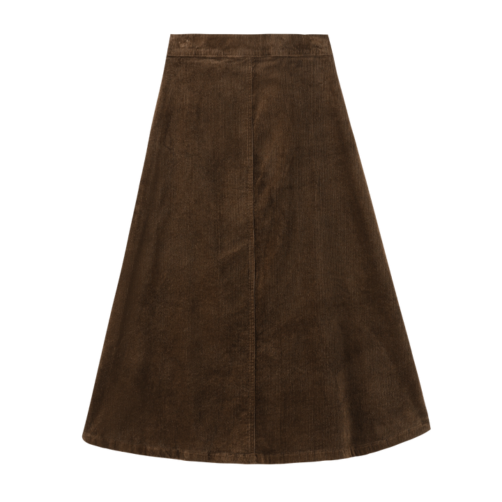 BUTTON DOWN CORDUROY SKIRT-BROWN