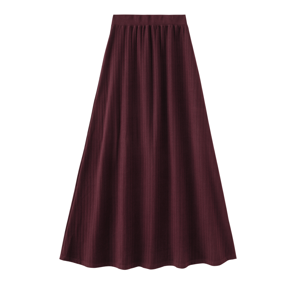 RIBBED MAXI SKIRT-BURGUNDY