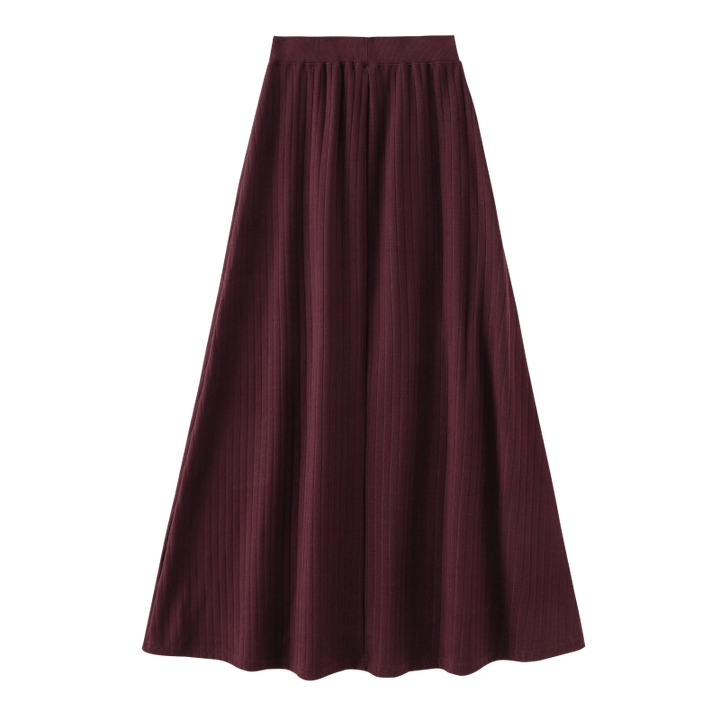 RIBBED MAXI SKIRT-BURGUNDY