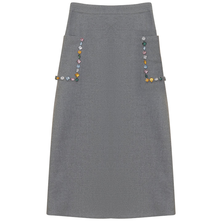 G722-CRYSTAL EMBELLISHED POCKET SKIRT-GREY