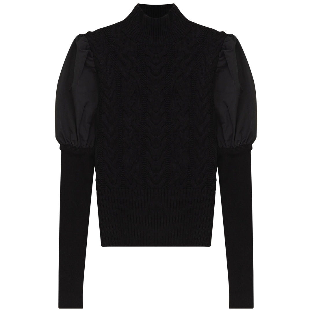 G748-TAFFETA SLEEVE TURTLENECK-BLACK