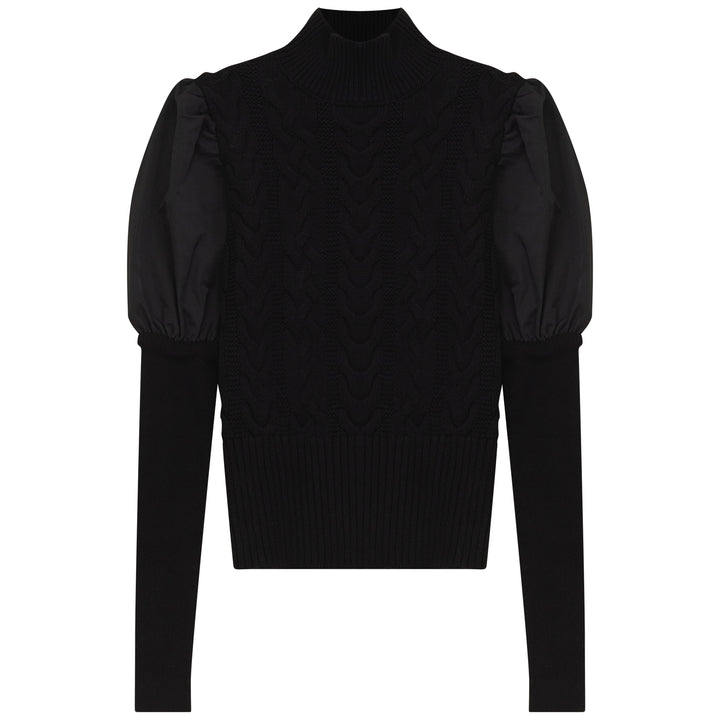 G748-TAFFETA SLEEVE TURTLENECK-BLACK