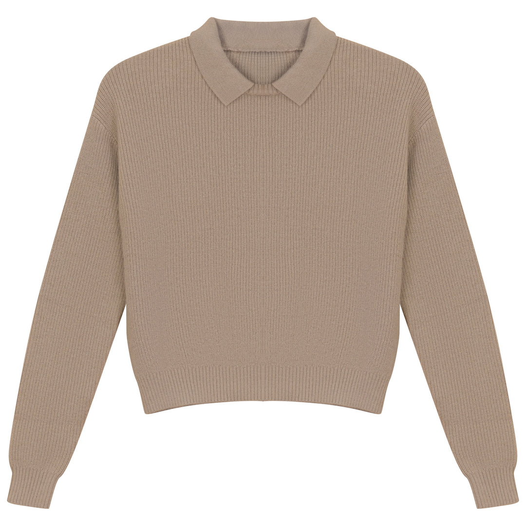G758-CREW NECK SWEATER WITH COLLAR-OAT