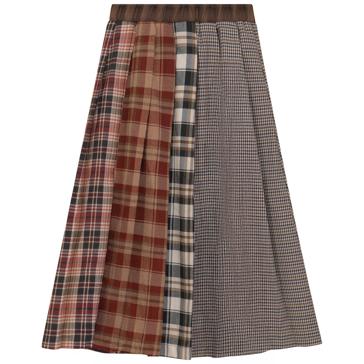 G794-PLAID PANEL PLEATED SKIRT-CAMEL