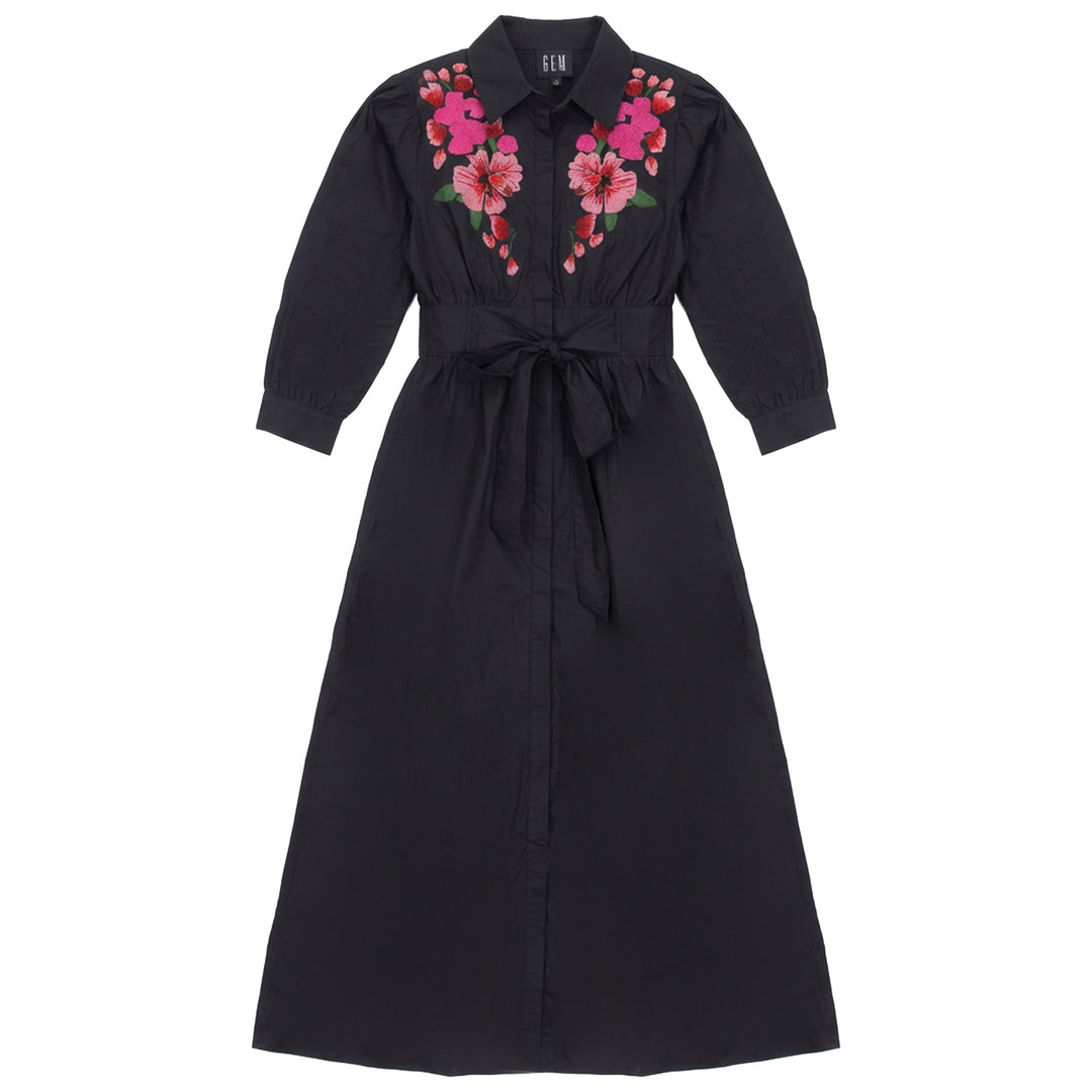 G800 FLORAL EMBROIDERED SHIRT DRESS-BLACK whoopikids G800 FLORAL EMBROIDERED SHIRT DRESS-BLACK whoopikids