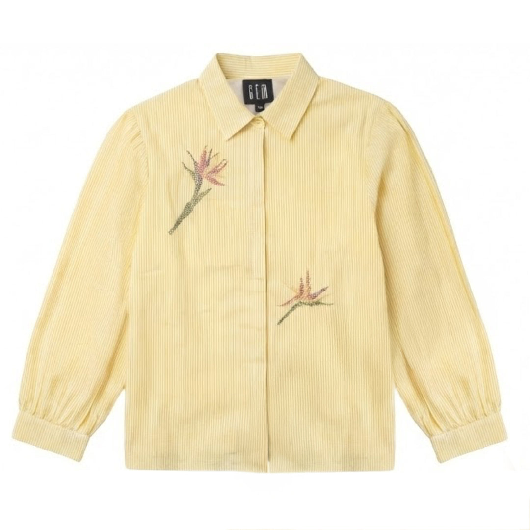 G822 EMBELLISHED PRINTED DETAIL SHIRT AND SKIRT SET-YELLOW