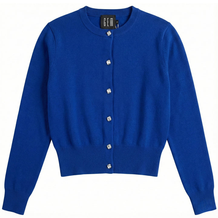 G852 RHINESTONE BUTTON CARDIGAN-ROYAL BLUE