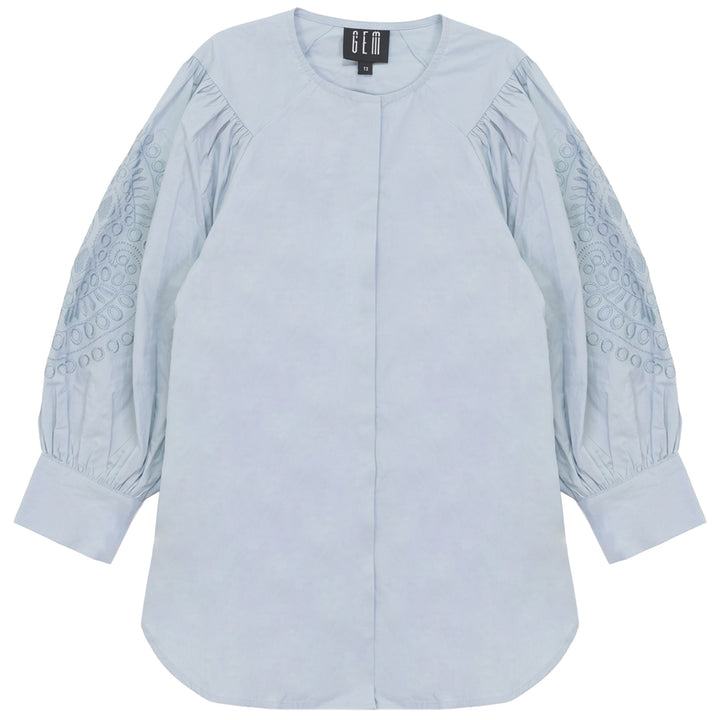 G859 EMBROIDERY DETAILED SHIRT-BLUE