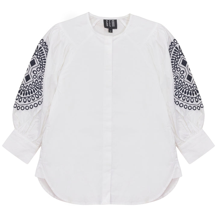 G859 EMBROIDERY DETAILED SHIRT-WHITE/NAVY