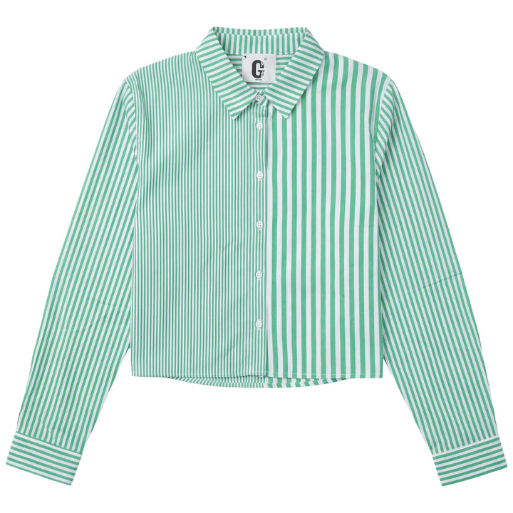 G884 PINSTRIPE COLOR BLOCK SHIRT-GREEN