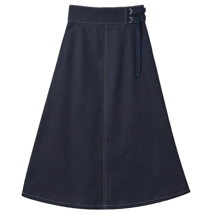 G891 DENIM FRONT BUCKLE SKIRT-BLUE DENIM