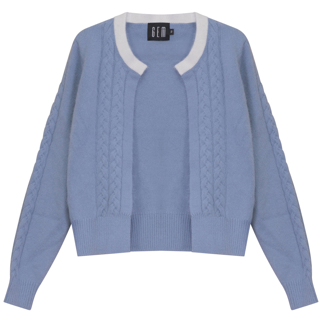 G950 MOHAIR CABLE SWEATER SET-BLUE