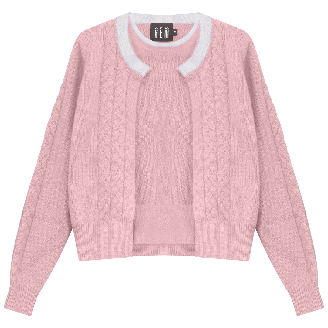 G950 MOHAIR CABLE SWEATER SET-PINK