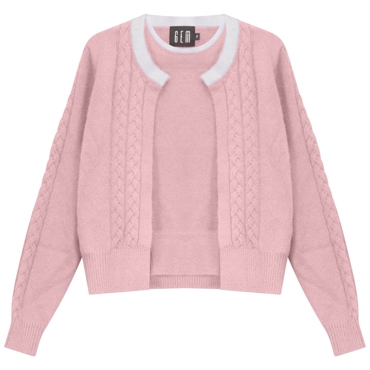 G950 MOHAIR CABLE SWEATER SET-PINK